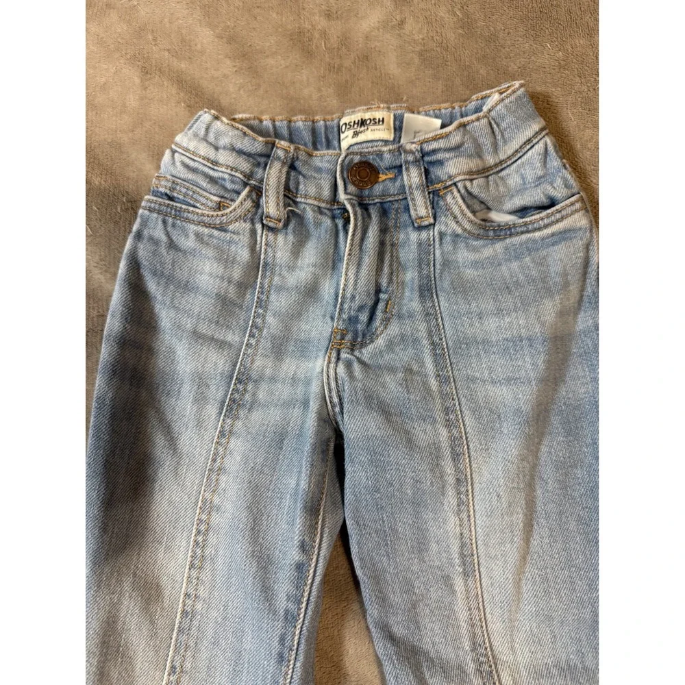 Oshkosh Size 5 Girl Light Wash Flare Jeans‎ Y2K Front Slit Causal Adjustable